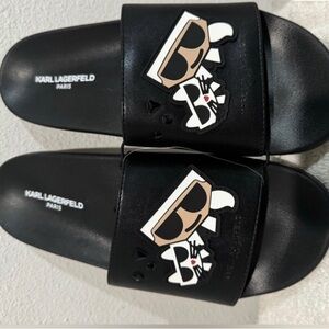 Karl Lagerfeld women’s Black and White Slide Sandals
